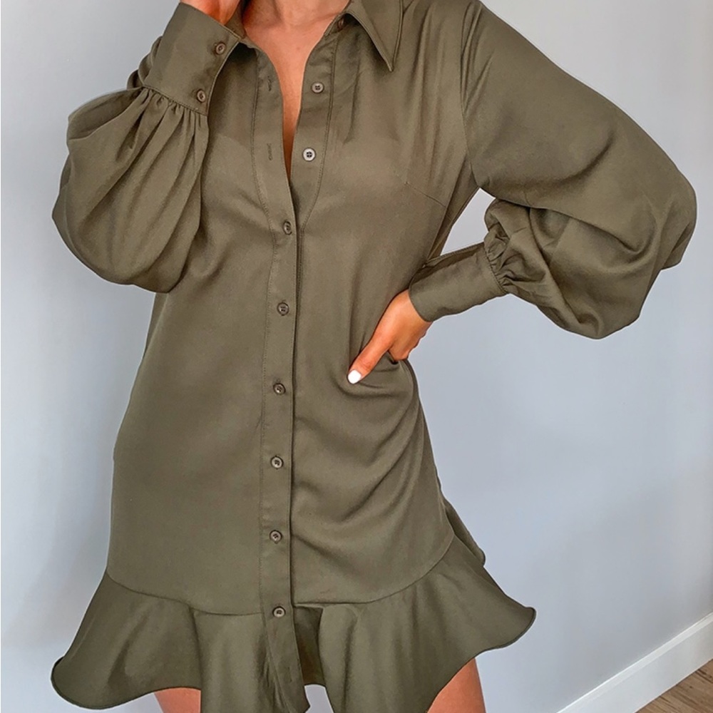 PLT Khaki Frill Hem Dress
